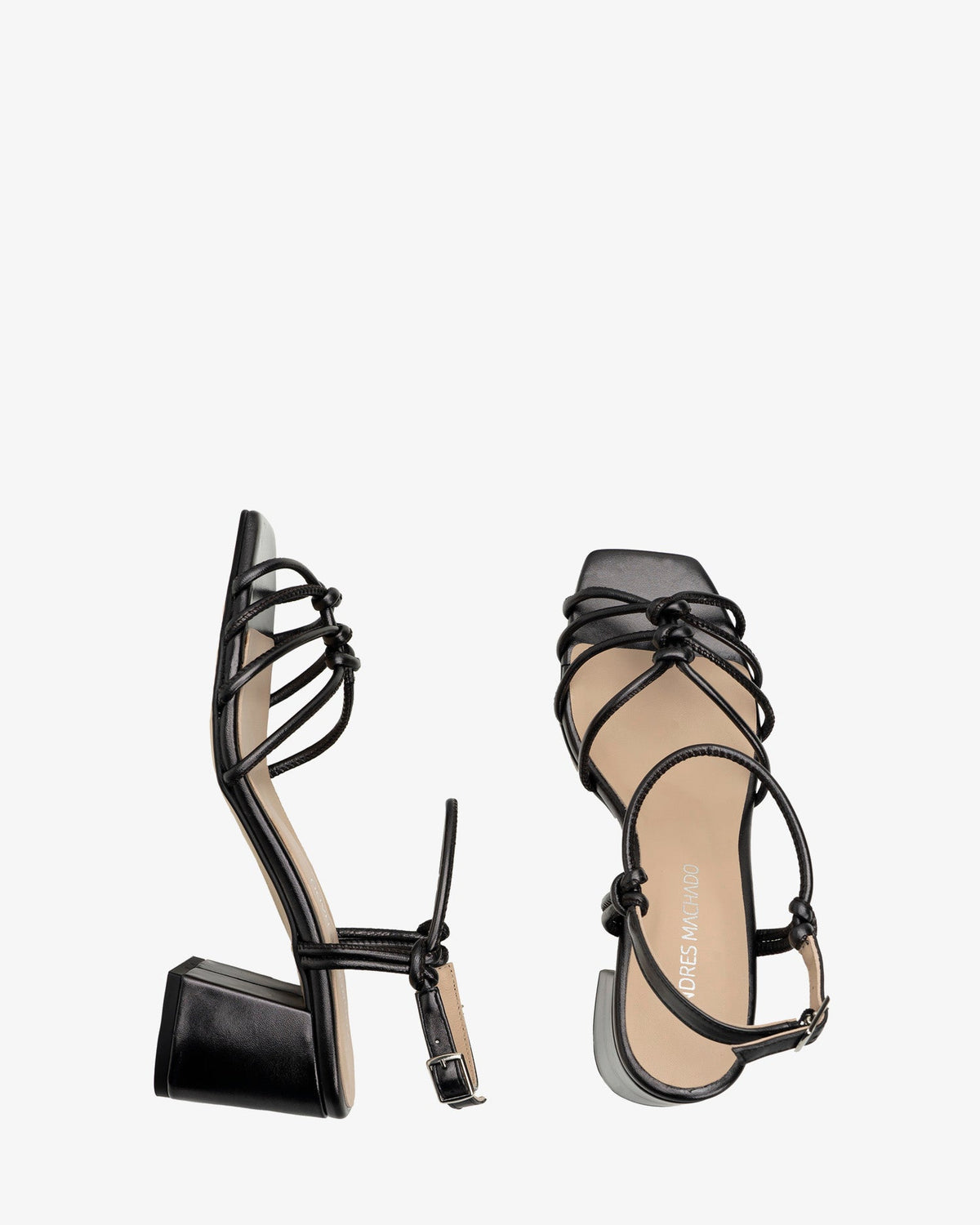 metallic black leather knotted sandals