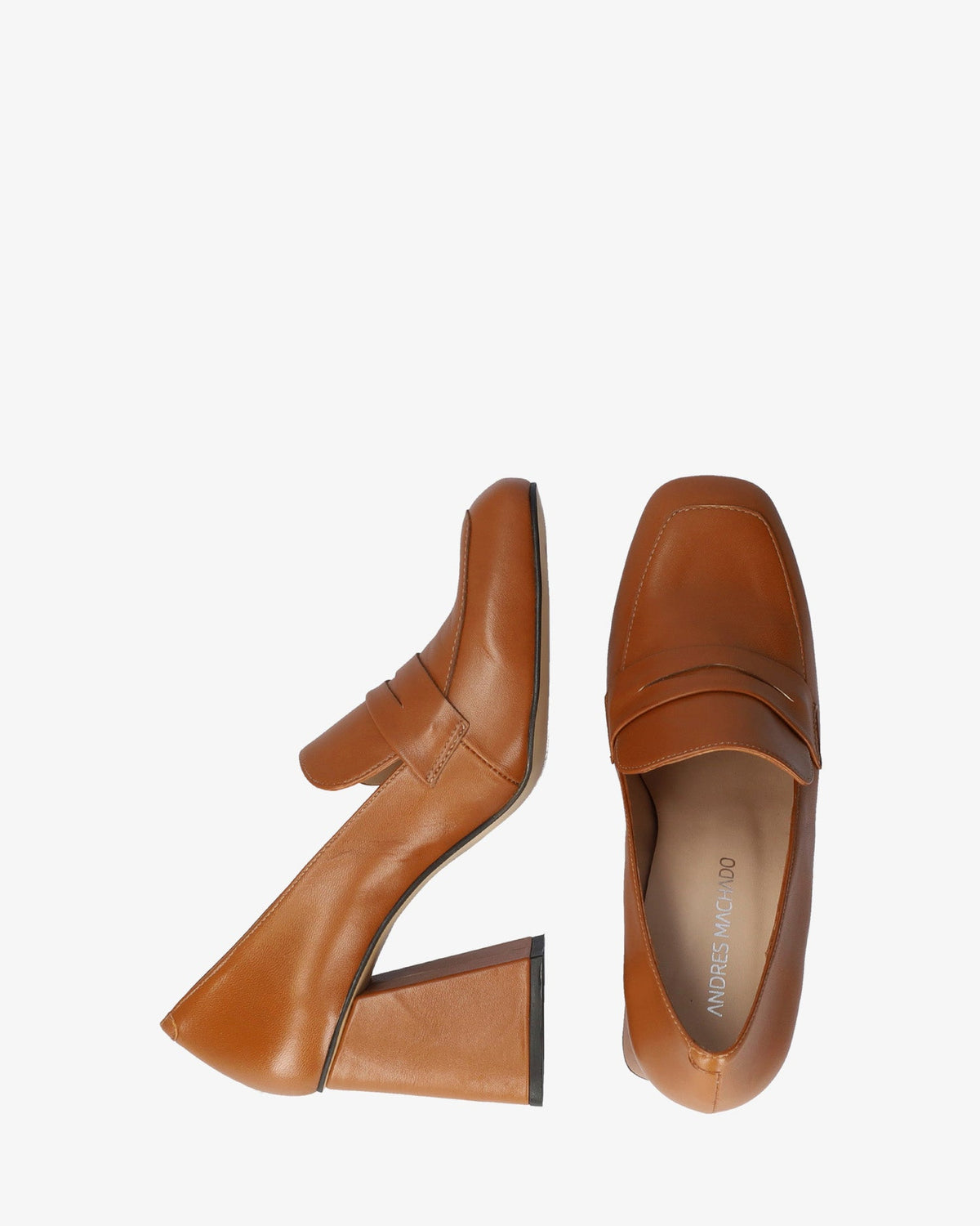 Heeled loafers in brown leather