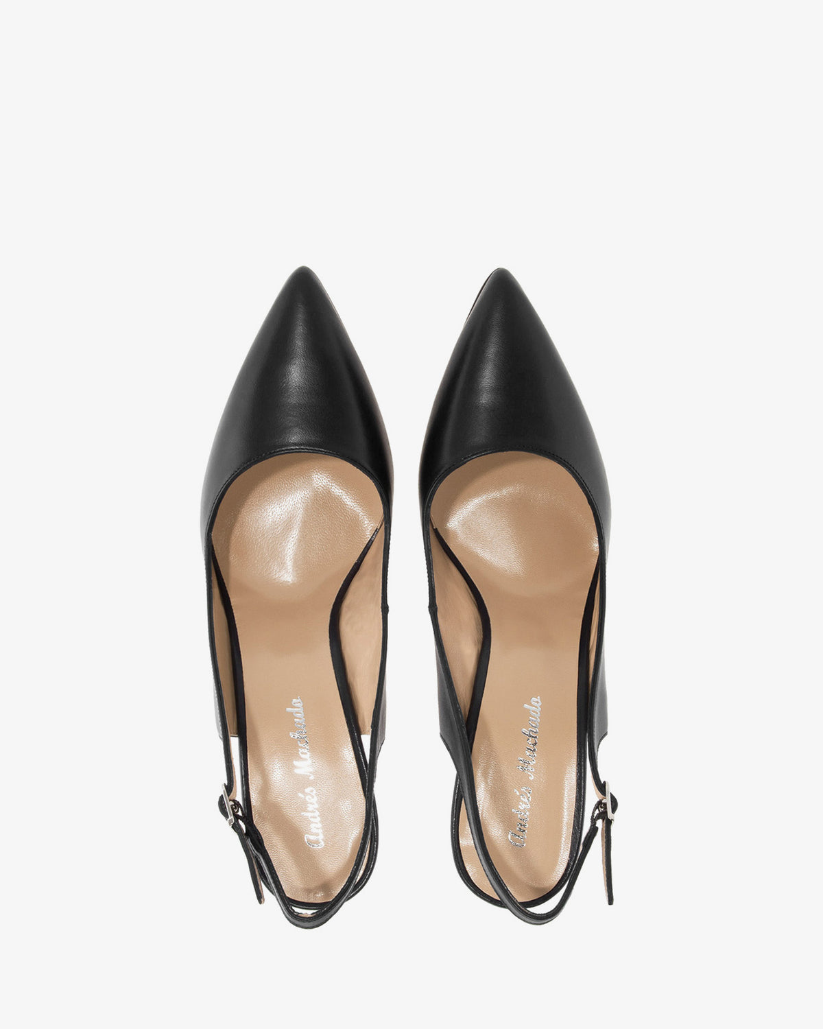 Fine Toe Slingback Shoes in Black Leather