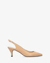 Fine Toe Slingback Shoes in Beige Leather