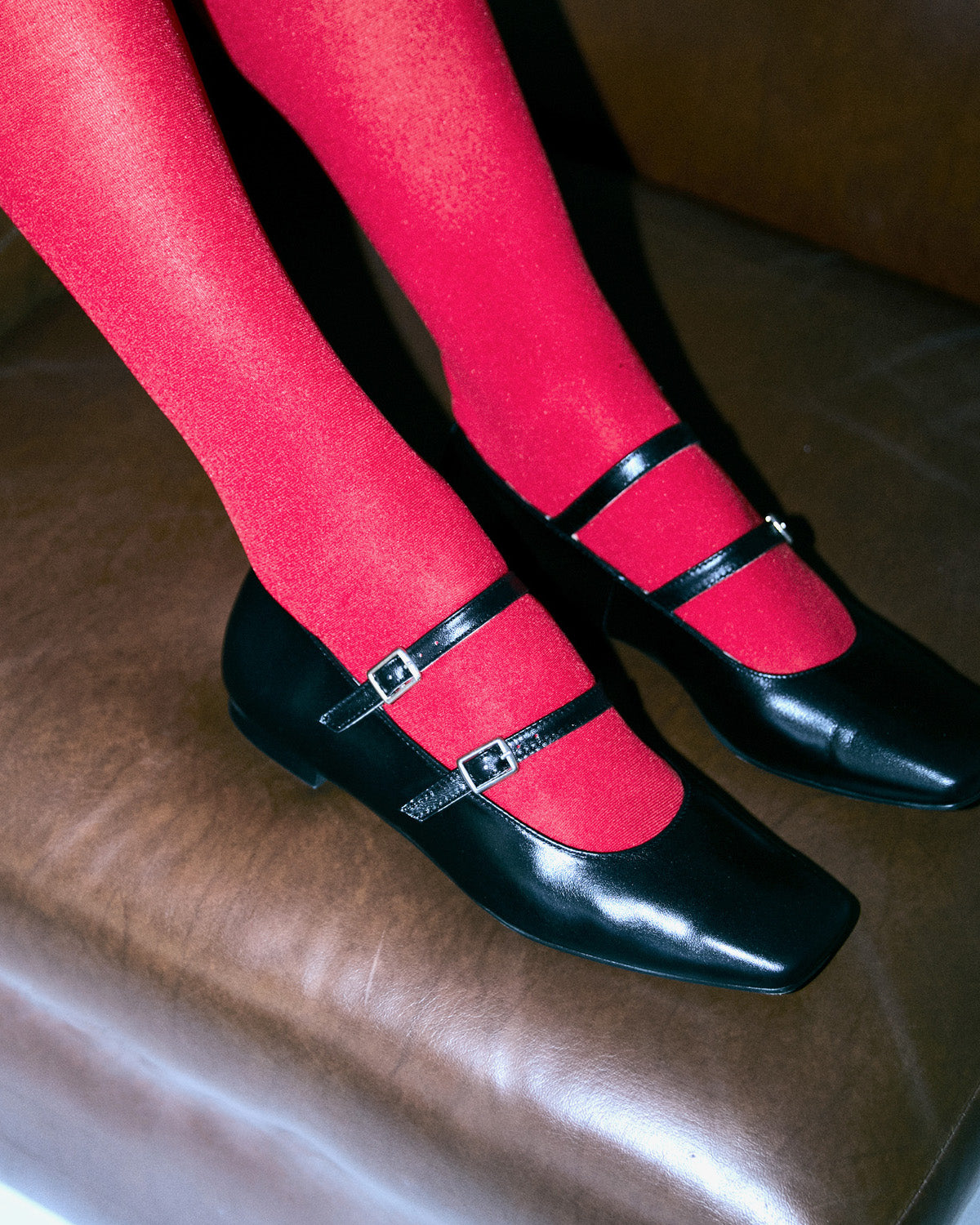 Black leather flat ballerina flat