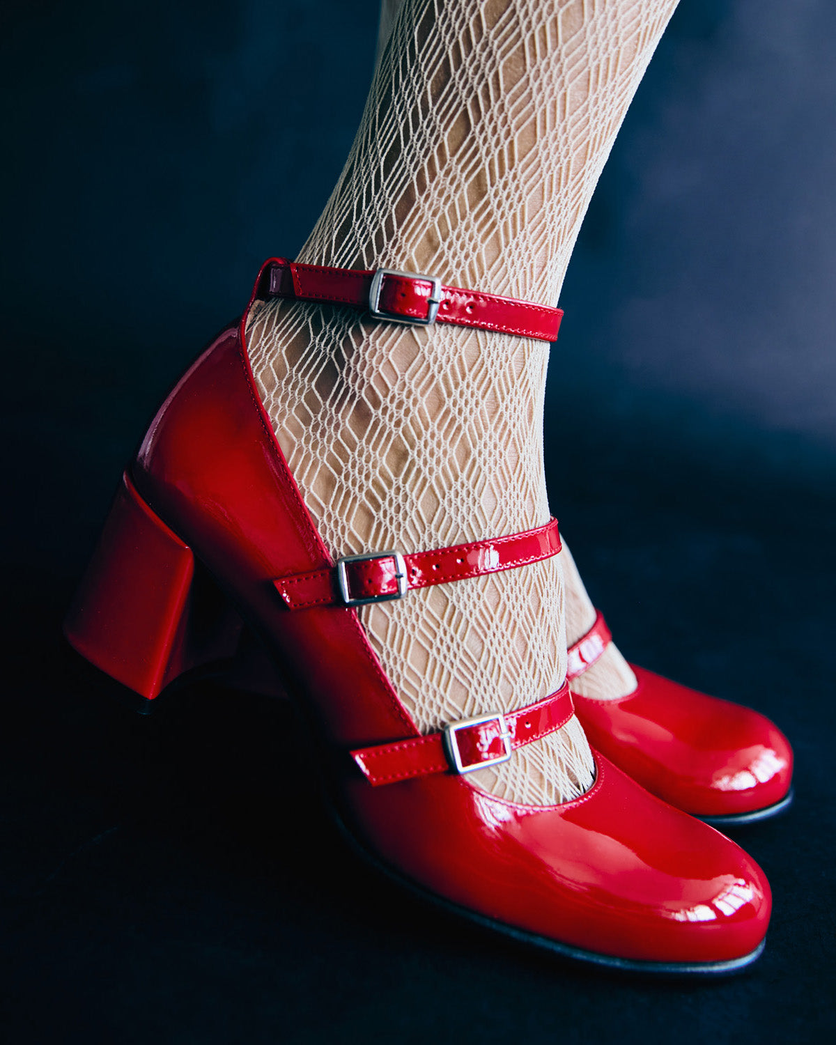 Mary Jane shoes with red patent leather heels