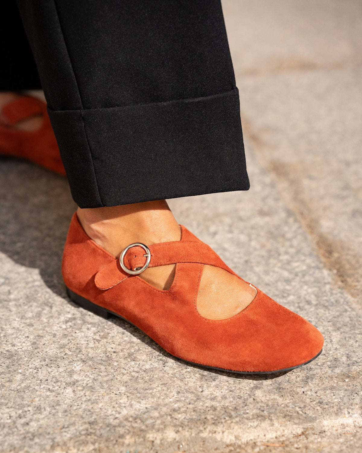 Orange suede flat ballerina flat