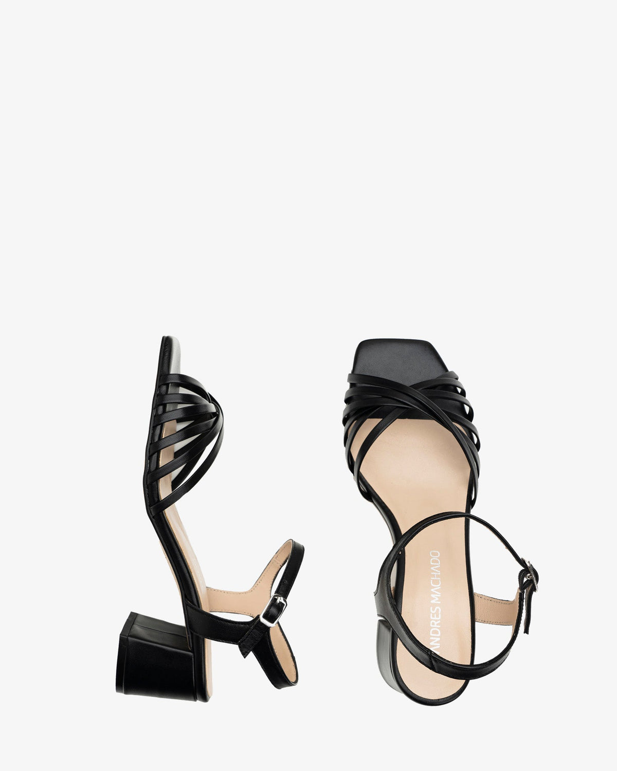 black leather strappy sandals