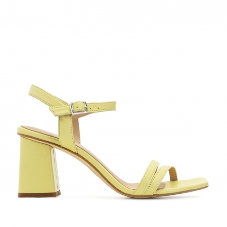 Ankle Block Heel Sandals in Yellow Leather
