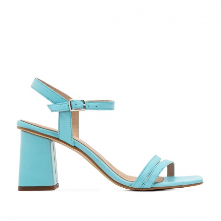 Ankle Block Heel Sandals in Sky Blue Leather