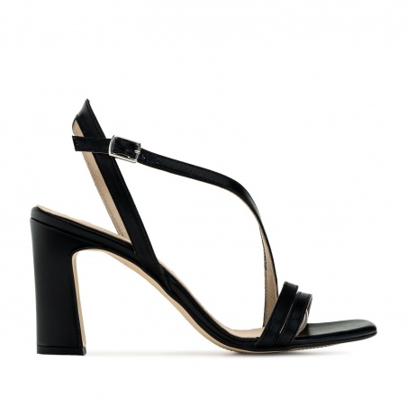 Crossover Heeled Sandals in Black Leather