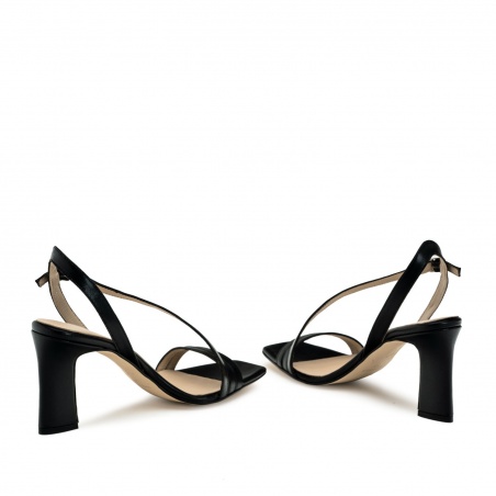 Crossover Heeled Sandals in Black Leather