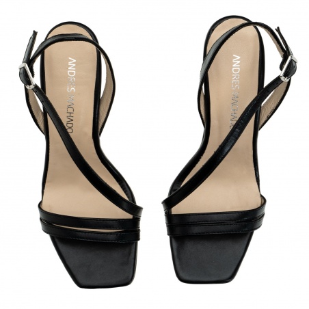 Crossover Heeled Sandals in Black Leather