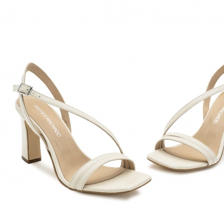 Crossover Heeled Sandals in Cream Leather