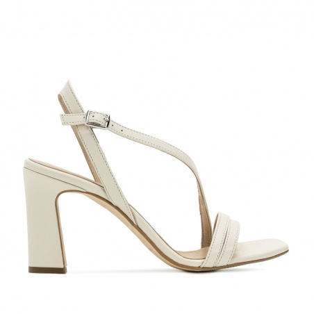 Crossover Heeled Sandals in Cream Leather