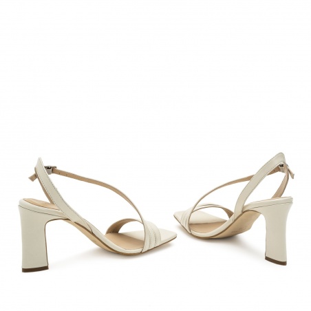 Crossover Heeled Sandals in Cream Leather