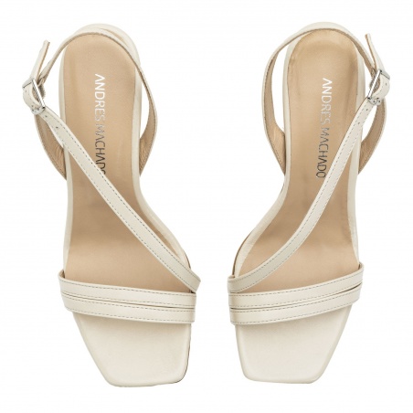 Crossover Heeled Sandals in Cream Leather