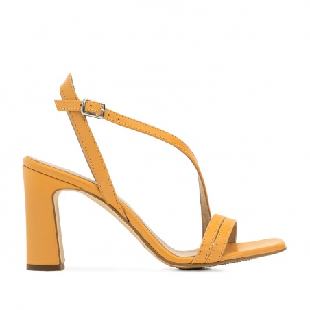 Crossover Heeled Sandals in Orange Leather