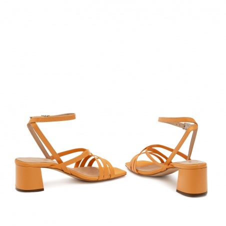 Square Toe Sandals in Orange Leather