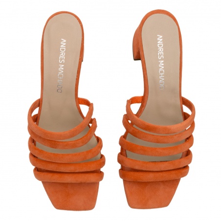 Strappy Mules in Orange Leather