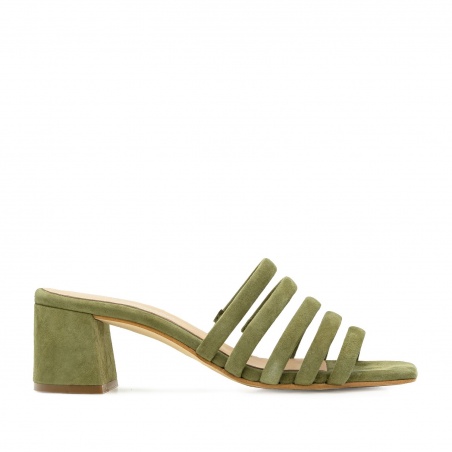 Strappy Mules in Khaki Leather