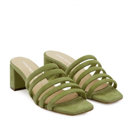Strappy Mules in Khaki Leather