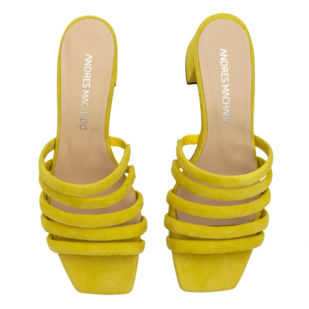 Strappy Mules in Yellow Leather