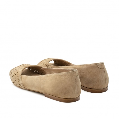 Open Toe Ballet Flats in Camel Suede Leather
