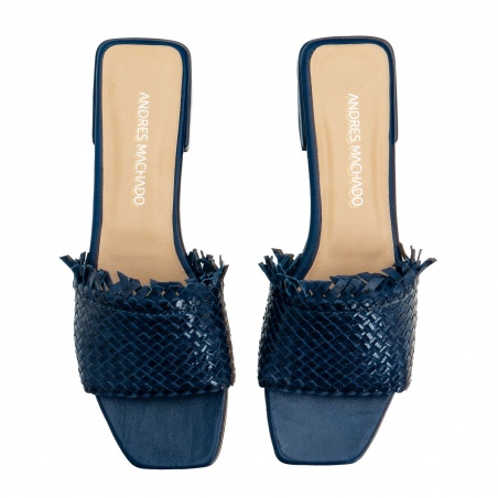 Braided Mules in Deep Blue Leather