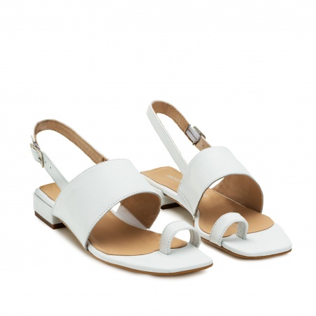 Toe Slingback Sandals in White Leather