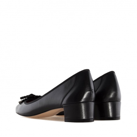 Reef Knot Black Leather Ballet Flats