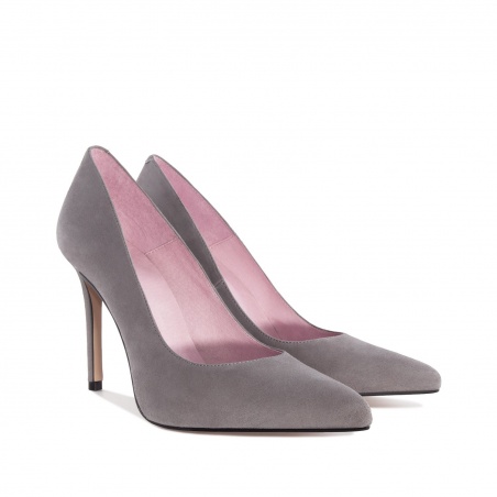 Heeled Shoes in Grey Suede Leather
