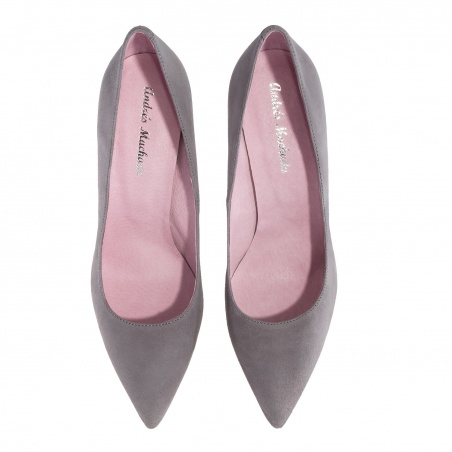 Heeled Shoes in Grey Suede Leather