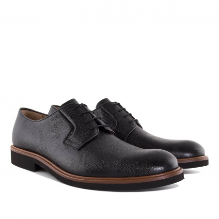 Men's Black Grained Leather Lace-Up Shoes