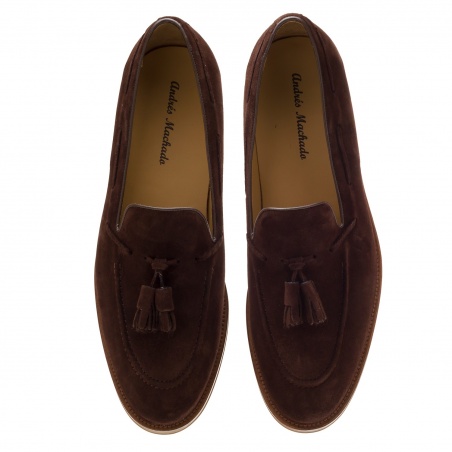 Men's Tassle Moccasins in Brown Split Leather