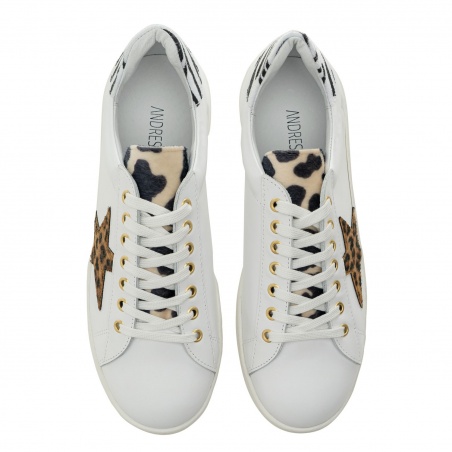 Trainers in White Leather with Animal Print detail