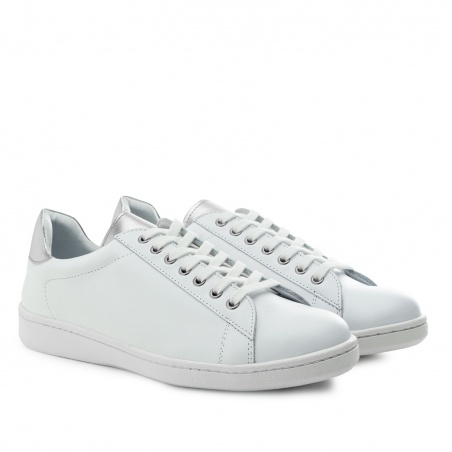 Trainers in White & Silver Leather