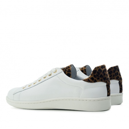Trainers in White & Leopard Print Leather