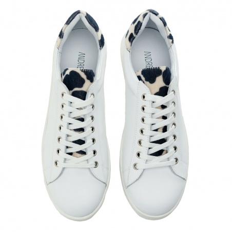 Trainers in White & Cow Print Leather