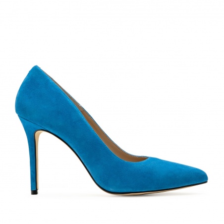 Heeled Shoes in Blue Suede Leather
