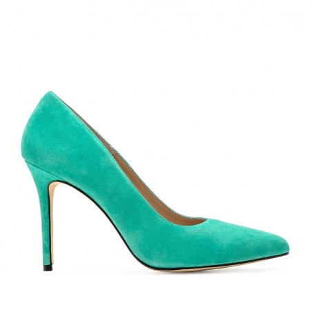 Heeled Shoes in Turquoise Suede Leather