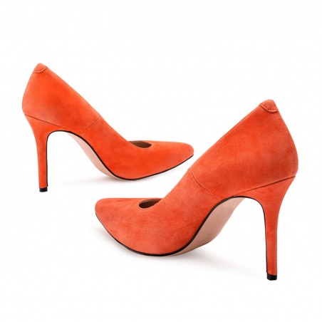 Heeled Shoes in Coral Suede Leather