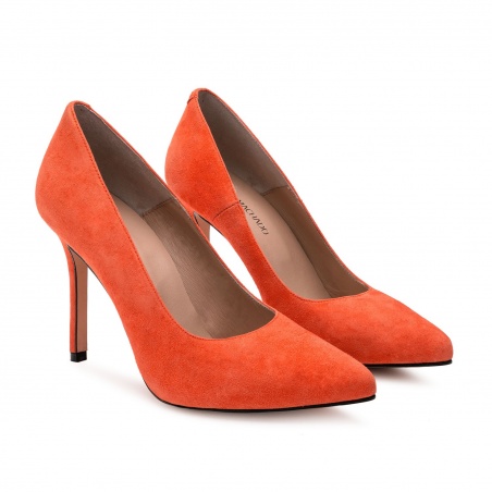 Heeled Shoes in Coral Suede Leather