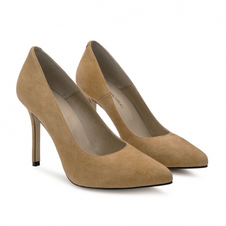 Heeled Shoes in Camel Suede Leather