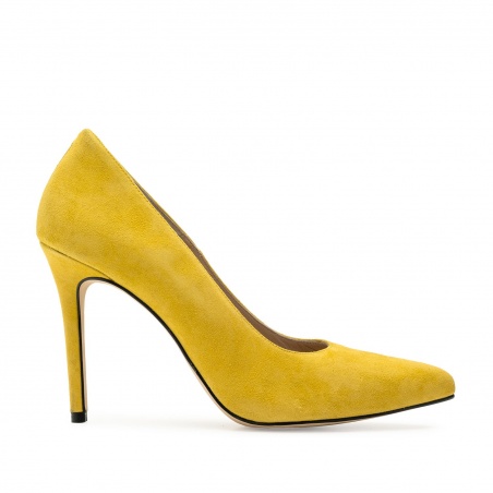 Heeled Shoes in Yellow Suede Leather