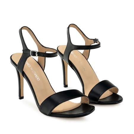 Ankle Stiletto Sandals in Black Leather