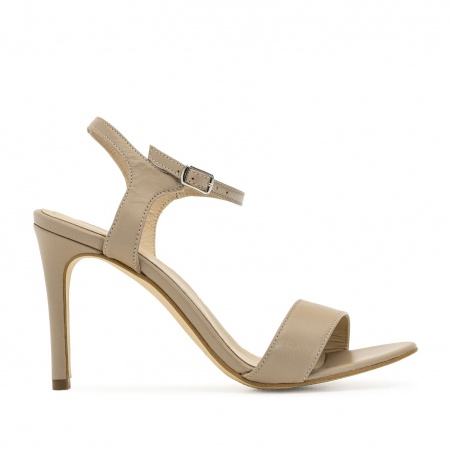 Ankle Stiletto Sandals in Nude Leather