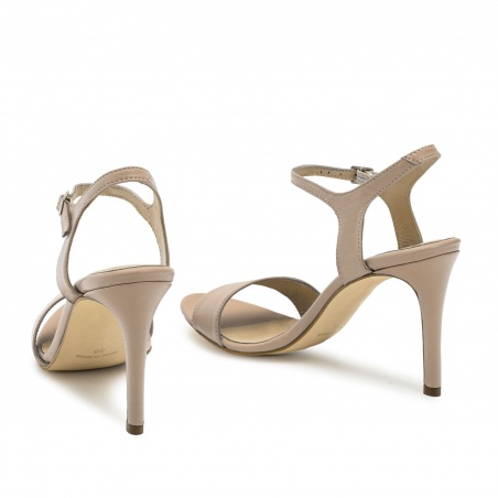 Ankle Stiletto Sandals in Nude Leather