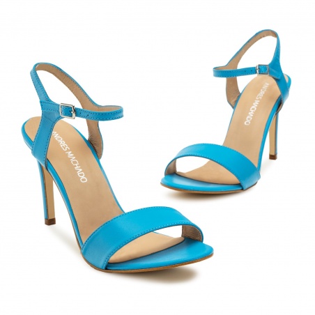 Ankle Stiletto Sandals in Blue Leather