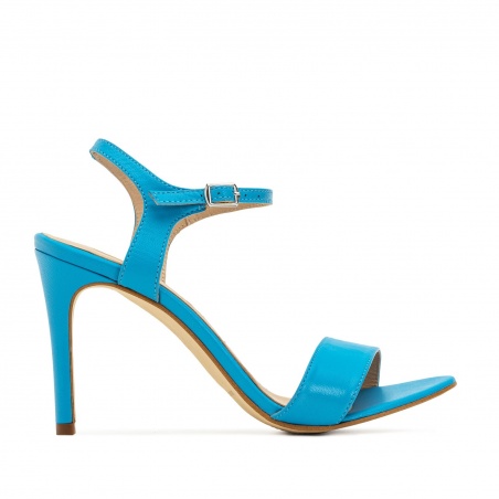 Ankle Stiletto Sandals in Blue Leather