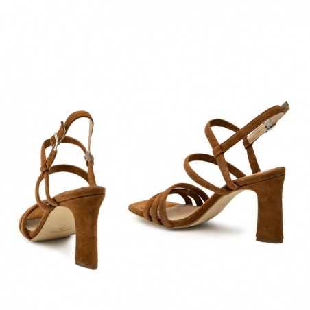 Strappy Heeled Sandals in Brown Suede Leather