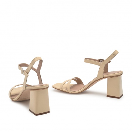 Ankle Block Heel Sandals in Camel Leather