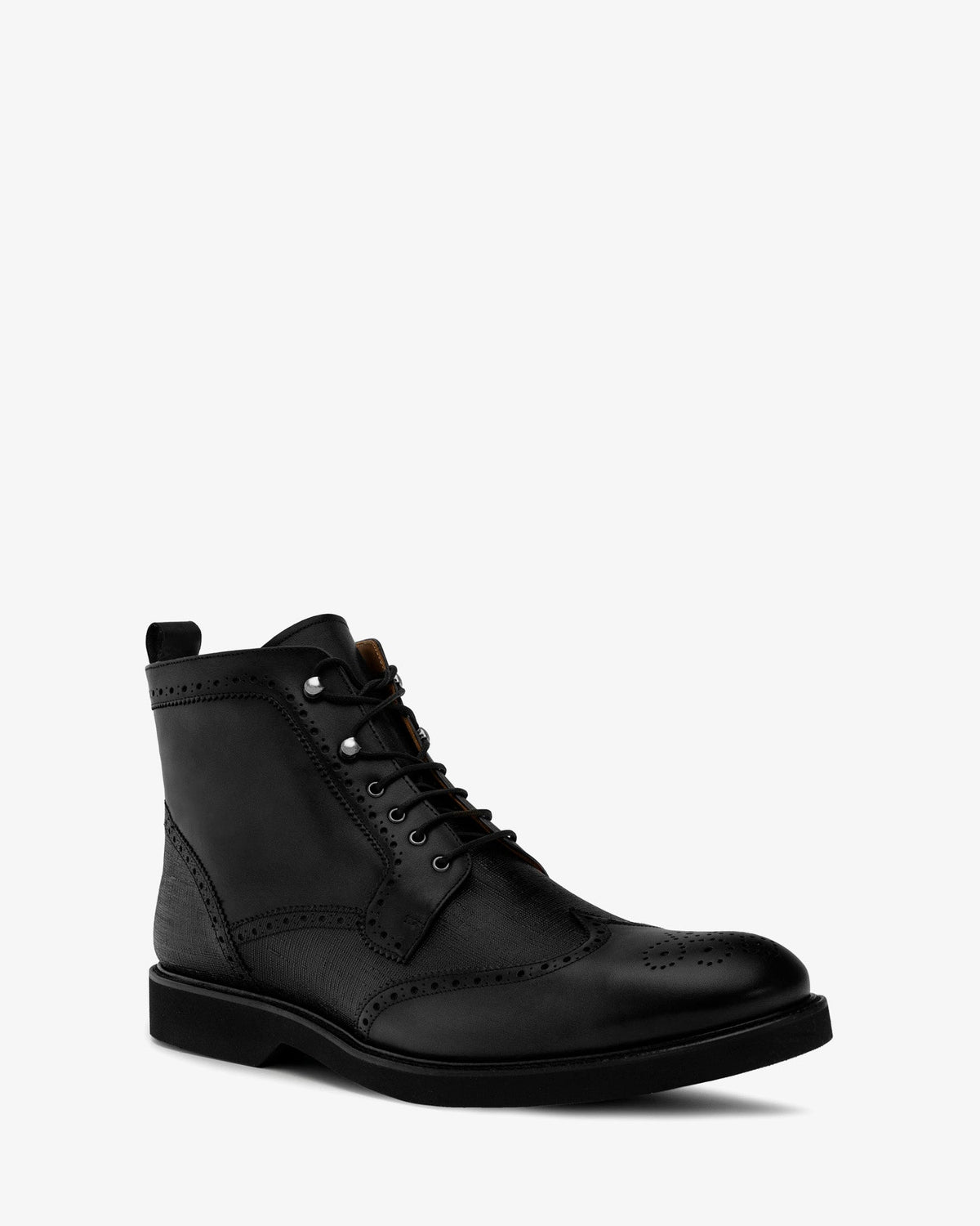 Black Wingtip Leather Boots