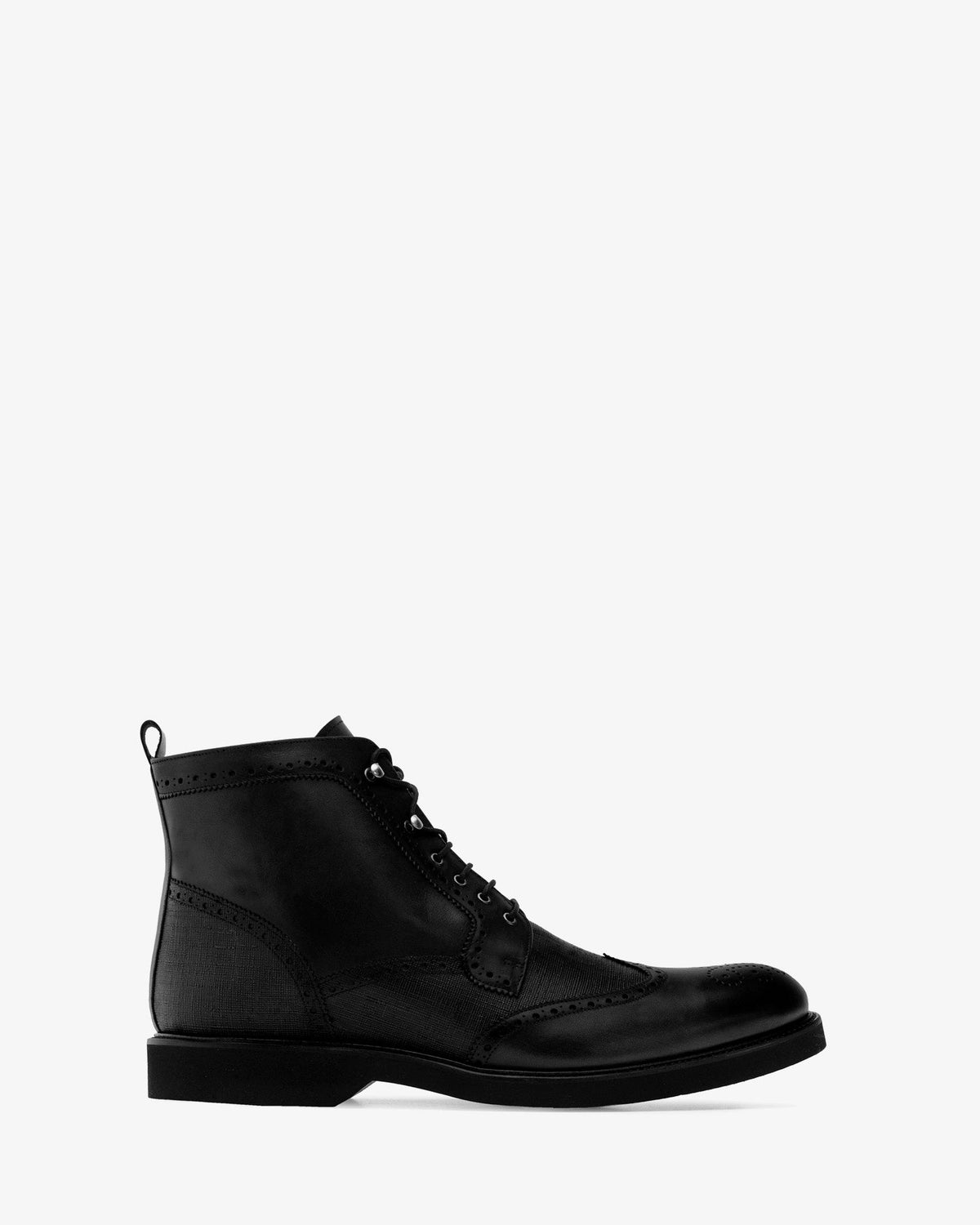Black Wingtip Leather Boots